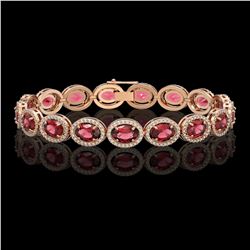 21.71 CTW Tourmaline & Diamond Halo Bracelet 10K Rose Gold - REF-338F9N - 40620