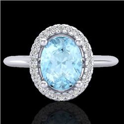 1.50 CTW Aquamarine & Micro VS/SI Diamond Ring Solitaire Halo 18K White Gold - REF-54M2H - 21001