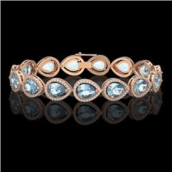 19.85 CTW Aquamarine & Diamond Halo Bracelet 10K Rose Gold - REF-423M3H - 41259