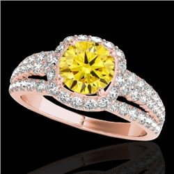 2 CTW Certified Si/I Fancy Intense Yellow Diamond Solitaire Halo Ring 10K Rose Gold - REF-180T2M - 3