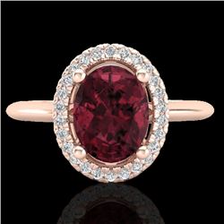 1.75 CTW Garnet & Micro Pave VS/SI Diamond Ring Solitaire Halo 14K Rose Gold - REF-40T2M - 21011