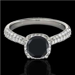 1.5 CTW Certified VS Black Diamond Solitaire Halo Ring 10K White Gold - REF-68Y2K - 33261