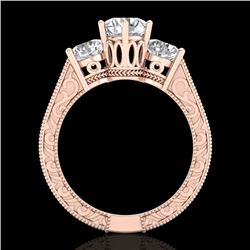 2.01 CTW VS/SI Diamond Solitaire Art Deco 3 Stone Ring 18K Rose Gold - REF-527T3M - 36930