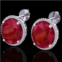 25 CTW Ruby & Micro Pave VS/SI Diamond Halo Earrings 18K White Gold - REF-254Y5K - 20275
