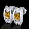 Image 1 : 2.18 CTW Intense Fancy Yellow Diamond Art Deco Stud Earrings 18K White Gold - REF-254X5T - 37770