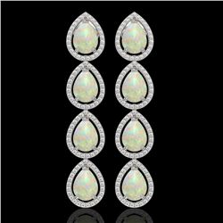 9.12 CTW Opal & Diamond Halo Earrings 10K White Gold - REF-174H5A - 41297