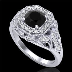 1.75 CTW Fancy Black Diamond Solitaire Engagement Art Deco Ring 18K White Gold - REF-136A4X - 38276