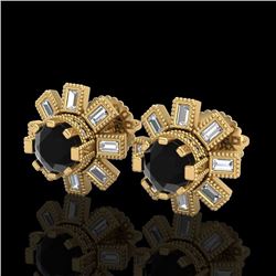 1.77 CTW Fancy Black Diamond Solitaire Art Deco Stud Earrings 18K Yellow Gold - REF-118H2A - 37865
