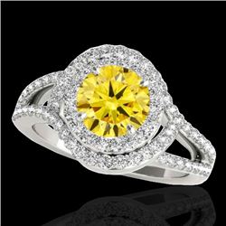 2.15 CTW Certified Si/I Fancy Intense Yellow Diamond Solitaire Halo Ring 10K White Gold - REF-325F5N