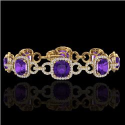 30 CTW Amethyst & Micro VS/SI Diamond Bracelet 14K Yellow Gold - REF-368T9M - 23017