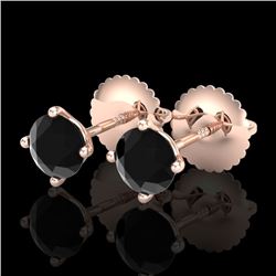 0.65 CTW Fancy Black Diamond Solitaire Art Deco Stud Earrings 18K Rose Gold - REF-36F4N - 38221