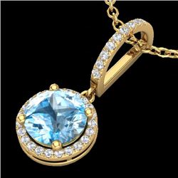 2.75 CTW Sky Blue Topaz & Micro Pave VS/SI Diamond Necklace 1Kk 18K Yellow Gold - REF-57N8Y - 23202
