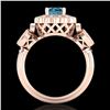 Image 4 : 1.5 CTW Intense Blue Diamond Solitaire Art Deco 3 Stone Ring 18K Rose Gold - REF-218H2A - 37853