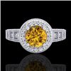 Image 2 : 1.53 CTW Intense Fancy Yellow Diamond Engagement Art Deco Ring 18K White Gold - REF-263W6F - 37651