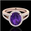 Image 1 : 3 CTW Amethyst & Micro VS/SI Diamond Halo Solitaire Ring 14K Rose Gold - REF-58A2X - 20926