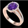 Image 2 : 3 CTW Amethyst & Micro VS/SI Diamond Halo Solitaire Ring 14K Rose Gold - REF-58A2X - 20926