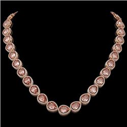 41.6 CTW Morganite & Diamond Halo Necklace 10K Rose Gold - REF-1024M4H - 41199