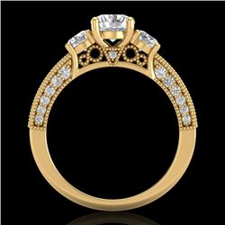 2.07 CTW VS/SI Diamond Solitaire Art Deco 3 Stone Ring 18K Yellow Gold - REF-270Y2K - 37018