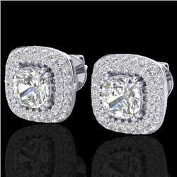 2.16 CTW Micro Pave VS/SI Diamond Earrings Solitaire Double Halo 18K White Gold - REF-250F2N - 20342