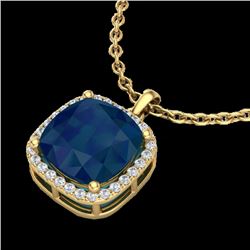 6 CTW Sapphire & Micro Pave Halo VS/SI Diamond Necklace 18K Yellow Gold - REF-85H5A - 23087