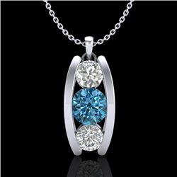 1.07 CTW Fancy Intense Blue Diamond Solitaire Art Deco Necklace 18K White Gold - REF-123N6Y - 37775