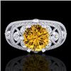 Image 2 : 2 CTW Intense Yellow Diamond Solitaire Engagement Art Deco Ring 18K White Gold - REF-309W3F - 37980