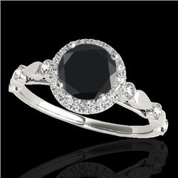 1.25 CTW Certified VS Black Diamond Solitaire Halo Ring 10K White Gold - REF-55F5N - 33619