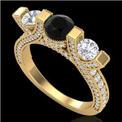 2.3 CTW Fancy Black Diamond Solitaire Micro Pave 3 Stone Ring 18K Yellow Gold - REF-200Y2K - 37641