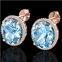 25 CTW Sky Blue Topaz & Micro VS/SI Diamond Halo Earrings 14K Rose Gold - REF-115W3F - 20264