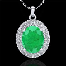 4.50 CTW Emerald & Micro Pave VS/SI Diamond Necklace 18K White Gold - REF-120W9F - 20562