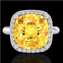 6 CTW Citrine And Micro Pave Halo VS/SI Diamond Ring Solitaire 18K White Gold - REF-58H2A - 23094