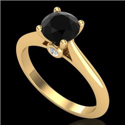 1.08 CTW Fancy Black Diamond Solitaire Engagement Art Deco Ring 18K Yellow Gold - REF-58Y2K - 38201