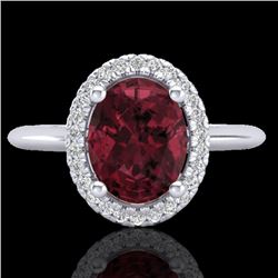 1.75 CTW Garnet & Micro Pave VS/SI Diamond Ring Solitaire Halo 18K White Gold - REF-43F6N - 21012