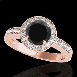 1.4 CTW Certified VS Black Diamond Solitaire Halo Ring 10K Rose Gold - REF-67A8X - 34346