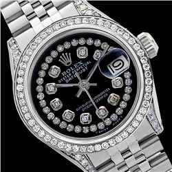 Rolex Men's Stainless Steel, QuickSet, Diamond Dial & Diamond Bezel - REF-587T4K