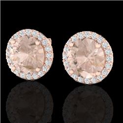 3 CTW Morganite & Halo VS/SI Diamond Micro Pave Earrings Solitaire 14K Rose Gold - REF-68T4M - 21496