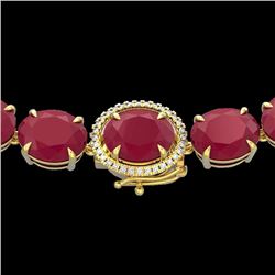 170 CTW Ruby & VS/SI Diamond Halo Micro Eternity Necklace 14K Yellow Gold - REF-993W8F - 22313
