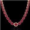 Image 2 : 170 CTW Ruby & VS/SI Diamond Halo Micro Eternity Necklace 14K Yellow Gold - REF-993W8F - 22313