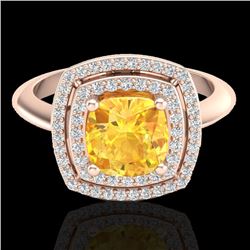 1.77 CTW Citrine & Micro VS/SI Diamond Pave Halo Ring 14K Rose Gold - REF-54K5W - 20756