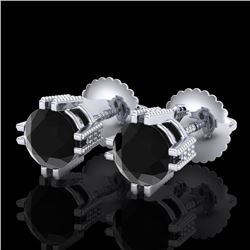 1.07 CTW Fancy Black Diamond Solitaire Art Deco Stud Earrings 18K White Gold - REF-85F5N - 37534