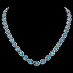 55.41 CTW Swiss Topaz & Diamond Halo Necklace 10K White Gold - REF-681Y8K - 40586