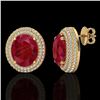 Image 2 : 9.20 CTW Ruby & Micro Pave VS/SI Diamond Earrings 18K Yellow Gold - REF-190T2M - 20233