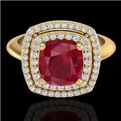 2.52 CTW Ruby & Micro VS/SI Diamond Pave Halo Ring 18K Yellow Gold - REF-77T3M - 20767