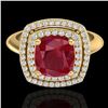 Image 1 : 2.52 CTW Ruby & Micro VS/SI Diamond Pave Halo Ring 18K Yellow Gold - REF-77T3M - 20767