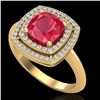 Image 2 : 2.52 CTW Ruby & Micro VS/SI Diamond Pave Halo Ring 18K Yellow Gold - REF-77T3M - 20767