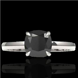 3 CTW Cushion Cut Black VS/SI Diamond Solitaire Ring 18K White Gold - REF-86M4H - 22135