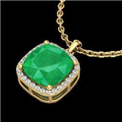 6 CTW Emerald & Micro Pave Halo VS/SI Diamond Necklace Solitaire 18K Yellow Gold - REF-85M5H - 23080