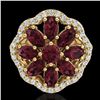 Image 2 : 3 CTW Garnet & VS/SI Diamond Cluster Designer Halo Ring 10K Yellow Gold - REF-52A2X - 20783