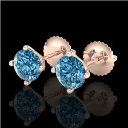 1.5 CTW Fancy Intense Blue Diamond Art Deco Stud Earrings 18K Rose Gold - REF-141F8N - 38238