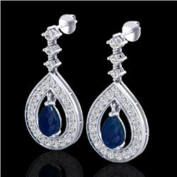 2.25 CTW Sapphire & Micro Pave VS/SI Diamond Earrings Designer 14K White Gold - REF-105H5A - 23155